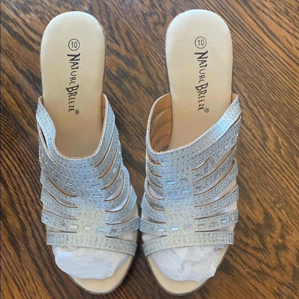 New Nature Breeze Silver Mules with Shimmery Straps
